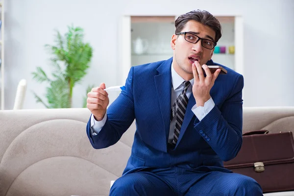 Sick employee staying at home suffering from flue — Stock Photo, Image