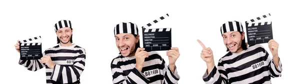 Zabawny więzienie więzień z filmu deska na białym tle — Zdjęcie stockowe