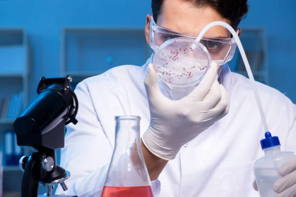 Doctor investigando nuevo virus en el laboratorio por la noche —  Fotos de Stock