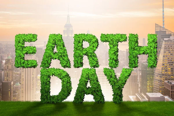 绿色字母的地球日概念-3d 渲染 — 图库照片