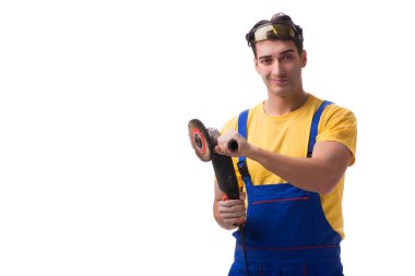 Beyaz arka plan üzerinde izole sander çalışanla yüklenici