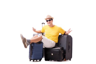 Mutlu genç adam yaz tatiline çıkıyor.