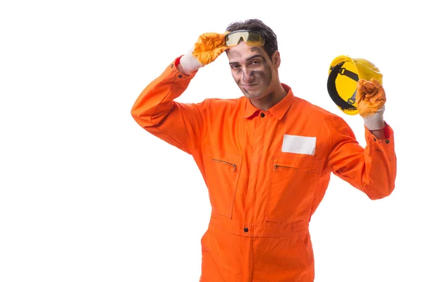 Contractor employee wearing coveralls isolated on white — Stock Photo, Image