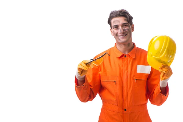 Contractor employee wearing coveralls isolated on white — Stock Photo, Image