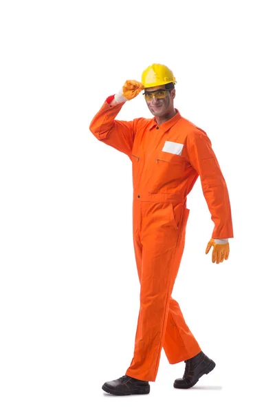 Contractor employee wearing coveralls isolated on white — Stock Photo, Image