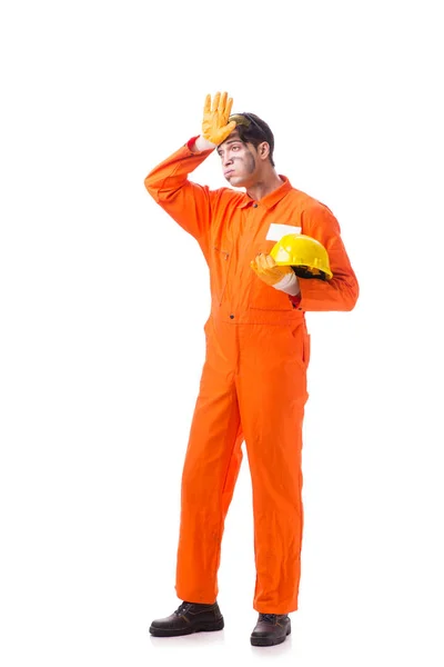 Contractor employee wearing coveralls isolated on white — Stock Photo, Image