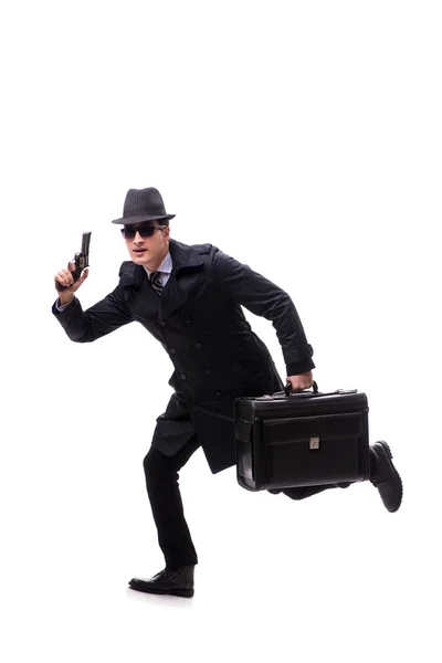 Man spion med pistol isolerad på vit bakgrund — Stockfoto