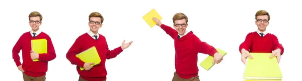 Estudante com papel isolado em branco — Fotografia de Stock