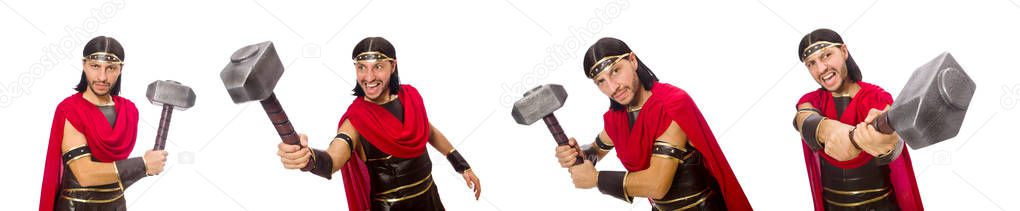 Gladiator with hammer isolated on white