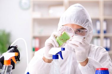 Kimyager banyo malzemelerinin kalitesini kontrol ediyor.