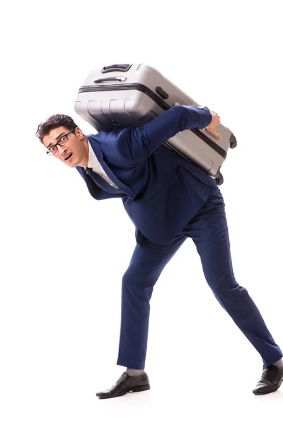 Homme d'affaires confronté à des charges excessives en raison de valise lourde — Photo