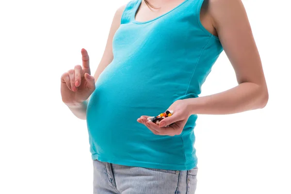 Mujer embarazada aislada sobre fondo blanco —  Fotos de Stock