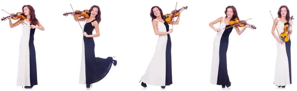 Žena hrající housle izolovaných na bílém pozadí — Stock fotografie