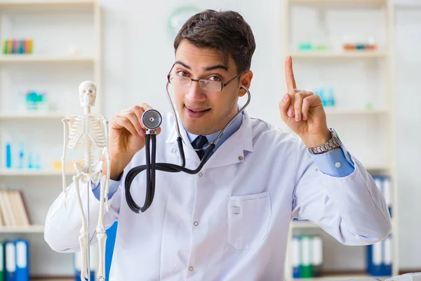 Studente medico che studia le ossa dello scheletro — Foto Stock