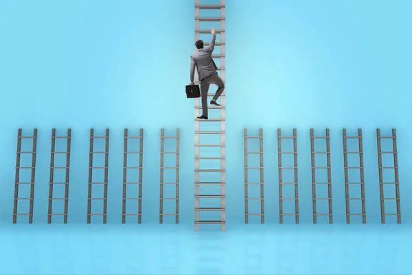 Businessman climbing career ladder in business success concept