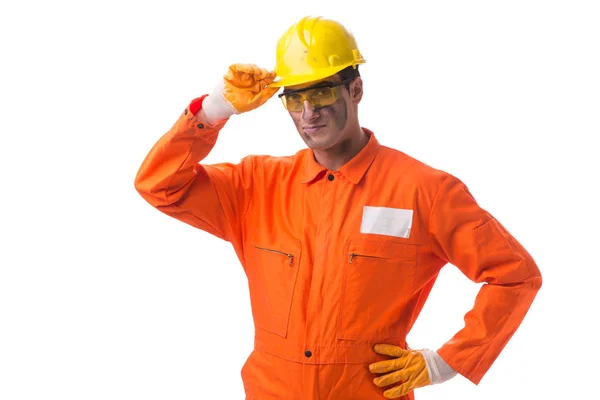 Contractor employee wearing coveralls isolated on white — Stock Photo, Image