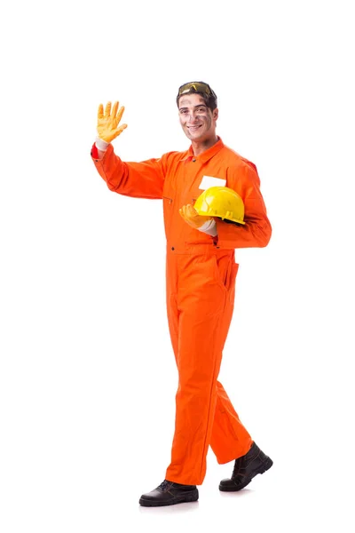 Contractor employee wearing coveralls isolated on white — Stock Photo, Image