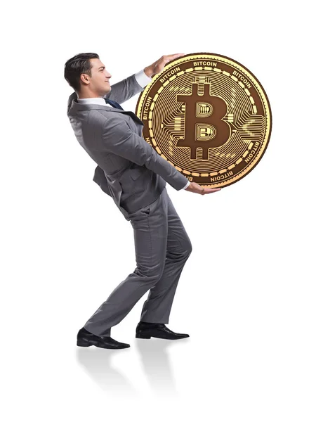 Επιχειρηματίας με Bitcoin απομονώνονται σε λευκό φόντο — Φωτογραφία Αρχείου