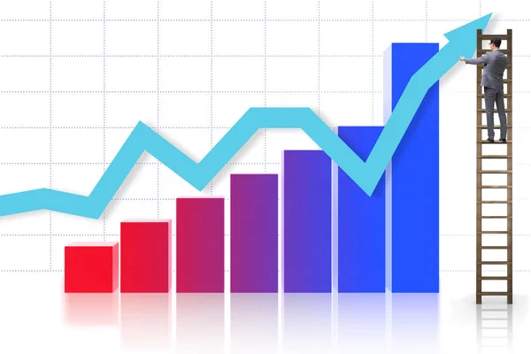 İş adamı istatistiklerde büyümeye doğru tırmanıyor — Stok fotoğraf