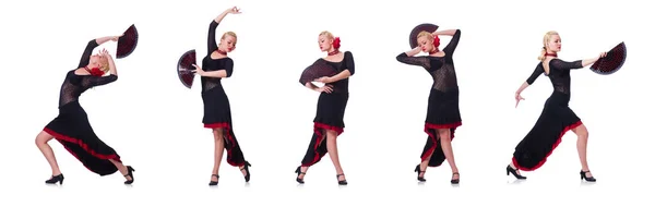 Mujer bailando danza española aislada sobre blanco —  Fotos de Stock