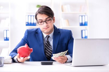 Businessman thinking about his savings during crisis clipart