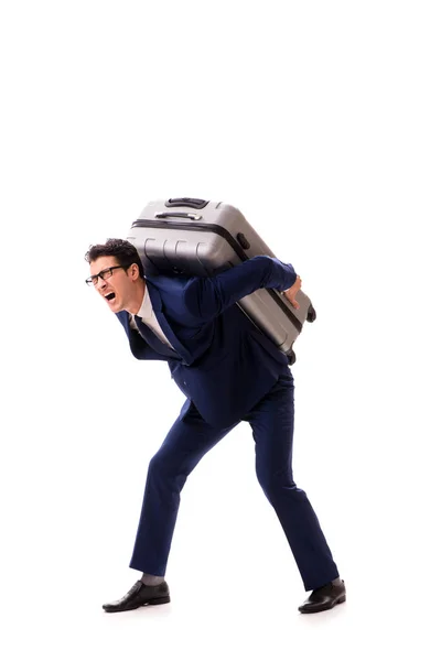 Businessman facing excess charges due to heavy suitcase — Stock Photo, Image