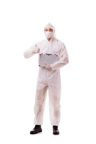 Criminólogo en traje protector con estuche de acero —  Fotos de Stock