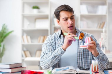 Tıp öğrencileri sınıfta diş hekimliği öğreniyor.