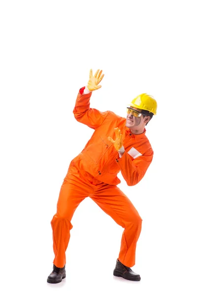 Contractor employee wearing coveralls isolated on white — Stock Photo, Image