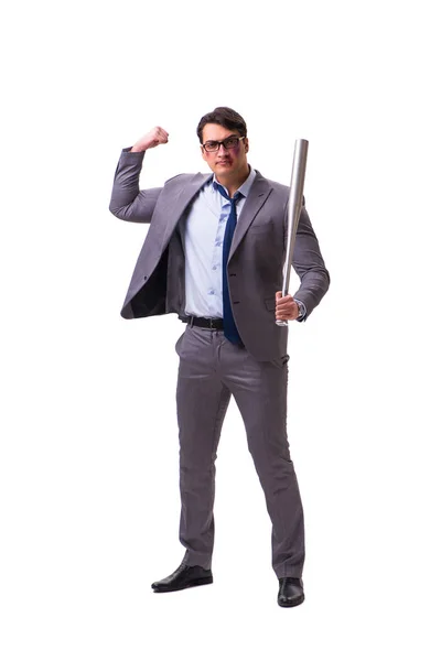 Businessman with baseball bat isolated on white — Stock Photo, Image