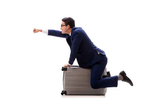 Uomo d'affari nel concetto di viaggio d'affari isolato su bianco — Foto Stock