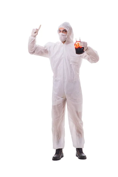 Epidemiologist with blood sample isolated on white background — Stock Photo, Image