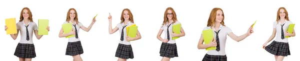 年轻的学生女性指孤立在白色 — 图库照片