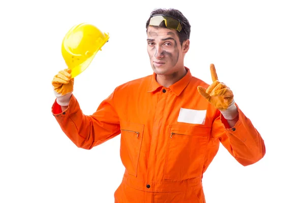 Contractor employee wearing coveralls isolated on white — Stock Photo, Image