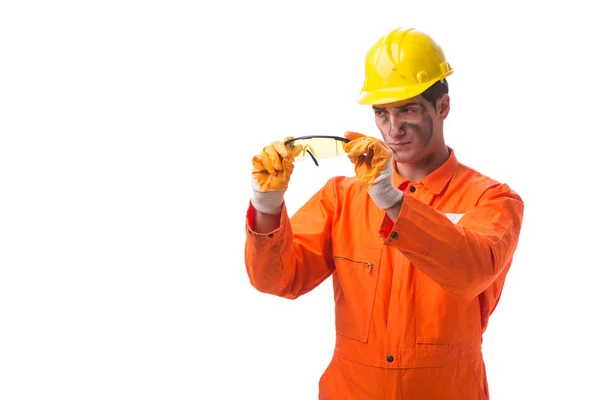 Contractor employee wearing coveralls isolated on white — Stock Photo, Image