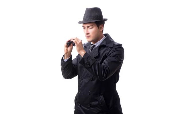 Spion mit Fernglas isoliert auf weißem Hintergrund — Stockfoto
