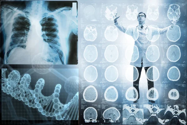 Telemedicína koncept s lékařem mačkání virtuálních tlačítek — Stock fotografie