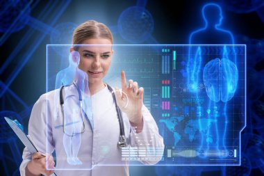 Teletıp fütüristik konseptinde kadın doktor.