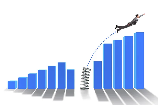 Zakenmensen springen over staafdiagrammen — Stockfoto