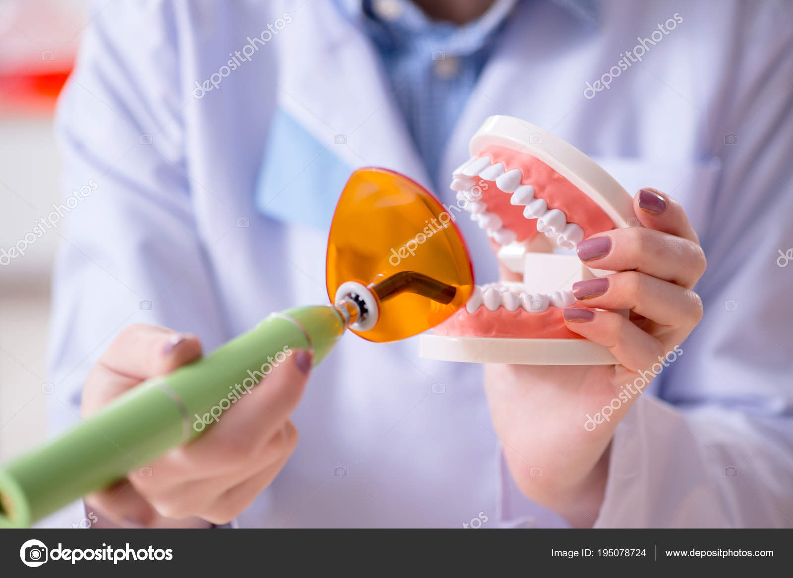 Odontólogo practicando trabajo en modelo dental — Foto de stock #195078724  © Elnur_, image size:1600x1168