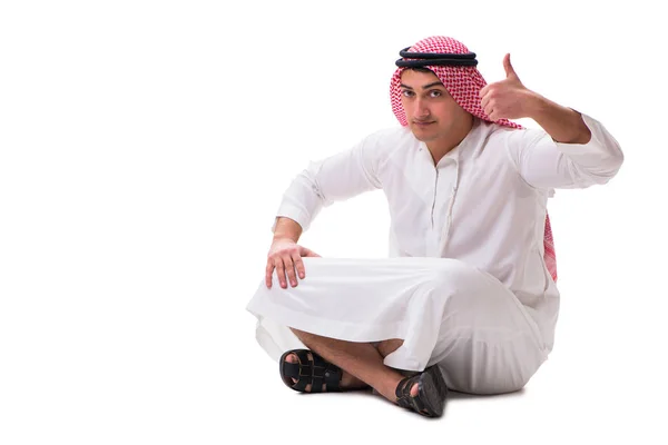 Young arab man sitting isolated on white — Stock Photo, Image