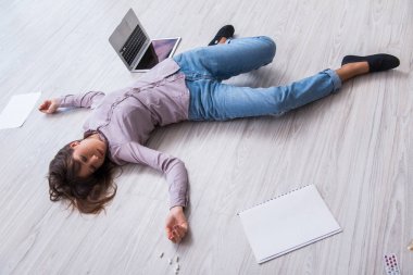 Dead woman on the floor after commiting suicide clipart