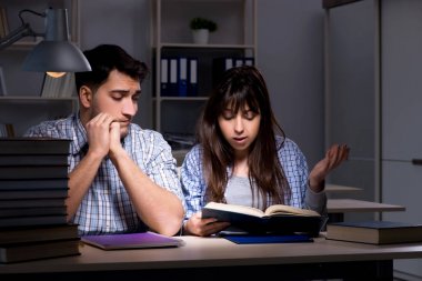 İki öğrenci gece geç saatlere kadar çalışıyor.