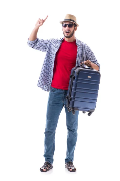 Jongeman klaar voor zomer reizen geïsoleerd op wit — Stockfoto