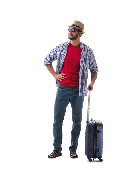 Jongeman klaar voor zomer reizen geïsoleerd op wit — Stockfoto