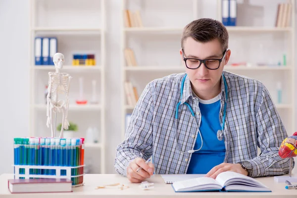 Estudiante de medicina estudiando corazón en el aula durante la conferencia — Foto de Stock