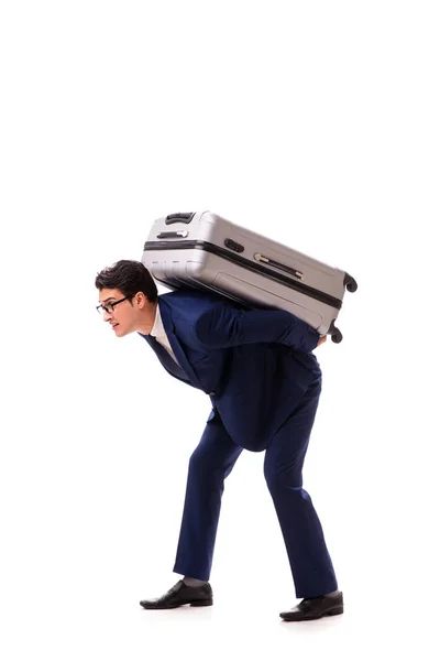 Businessman facing excess charges due to heavy suitcase — Stock Photo, Image