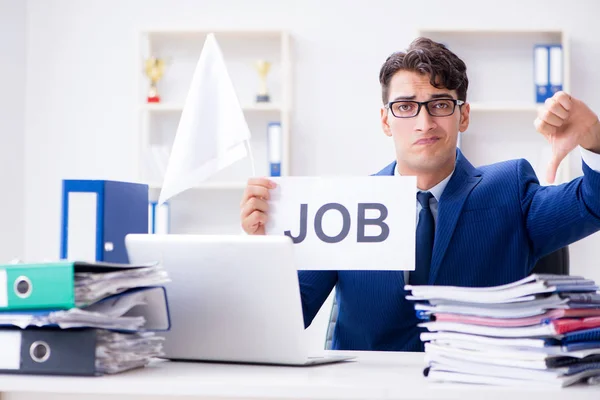 Businessman throwing white flag and giving up — Stock Photo, Image