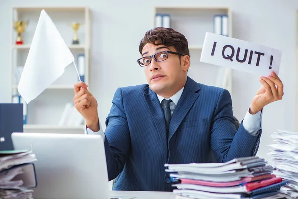 Businessman throwing white flag and giving up — Stock Photo, Image