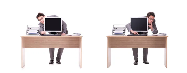 Businessman hiding in the office isolated on white — Stock Photo, Image